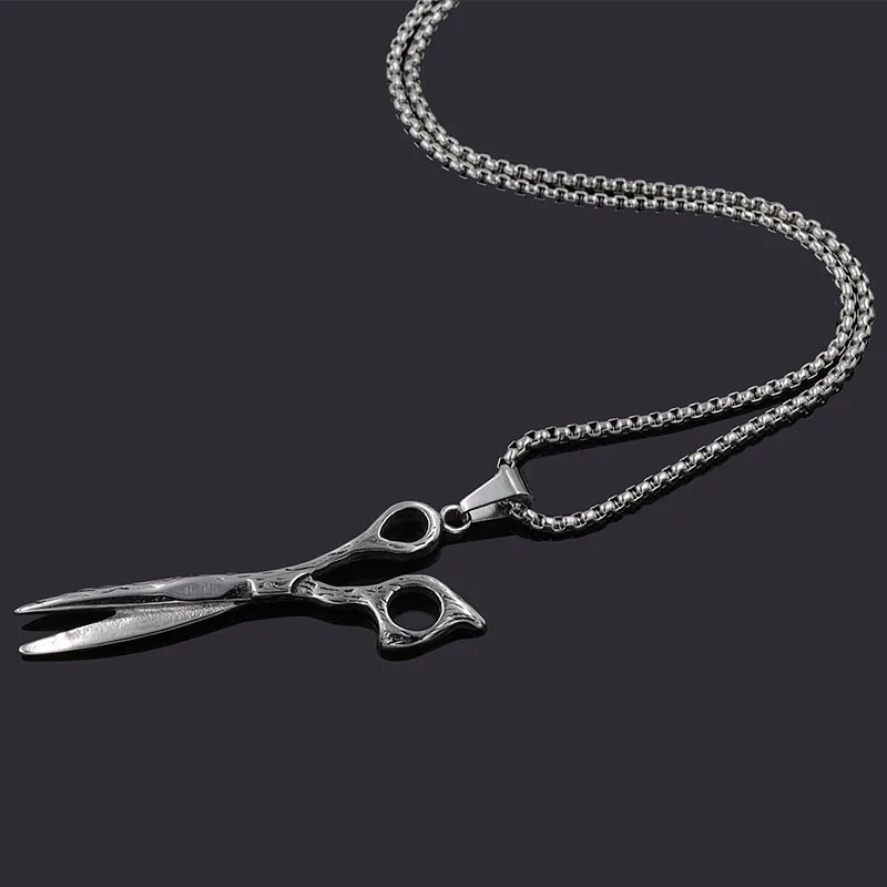 Fashion Design Stainless Steel Scissors Pendant Necklace For Barber Men Women Gift 2022 Box Link Chain P445