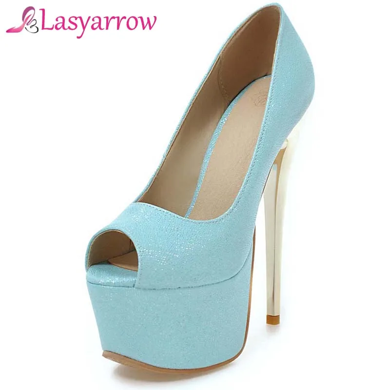 Lasyarrow Women Peep Toe High Heels Pumps Shoes Ladies European Nightclub Platform Stiletto Shallow Slip On Shoes Big Size 30-48