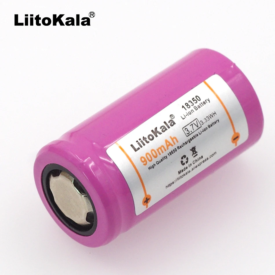 2 pz. batteria al litio 900 mAh batteria ICR18350 Liitokala 3.7 V cilindrica fumo elettronico lampade