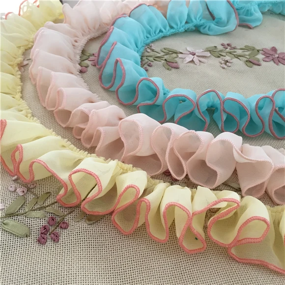 2yards/lot 5cm Chiffon Lace Shoe Garment Chiffon Fold Lace Trims Multi-color X007