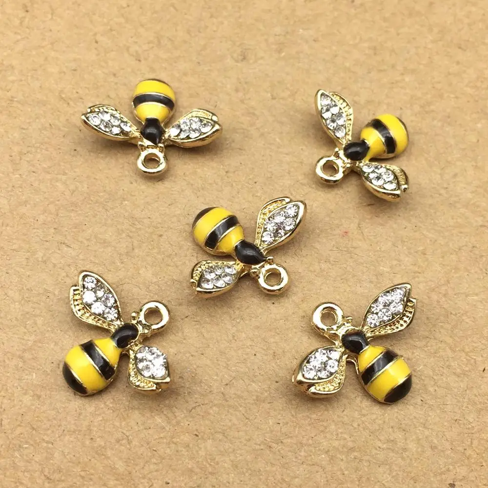 10pcs Enamel Bee Charm for Jewelry Making Earring Pendant Bracelet Necklace Accessories Diy Supplies Zinc Alloy Gold Plated