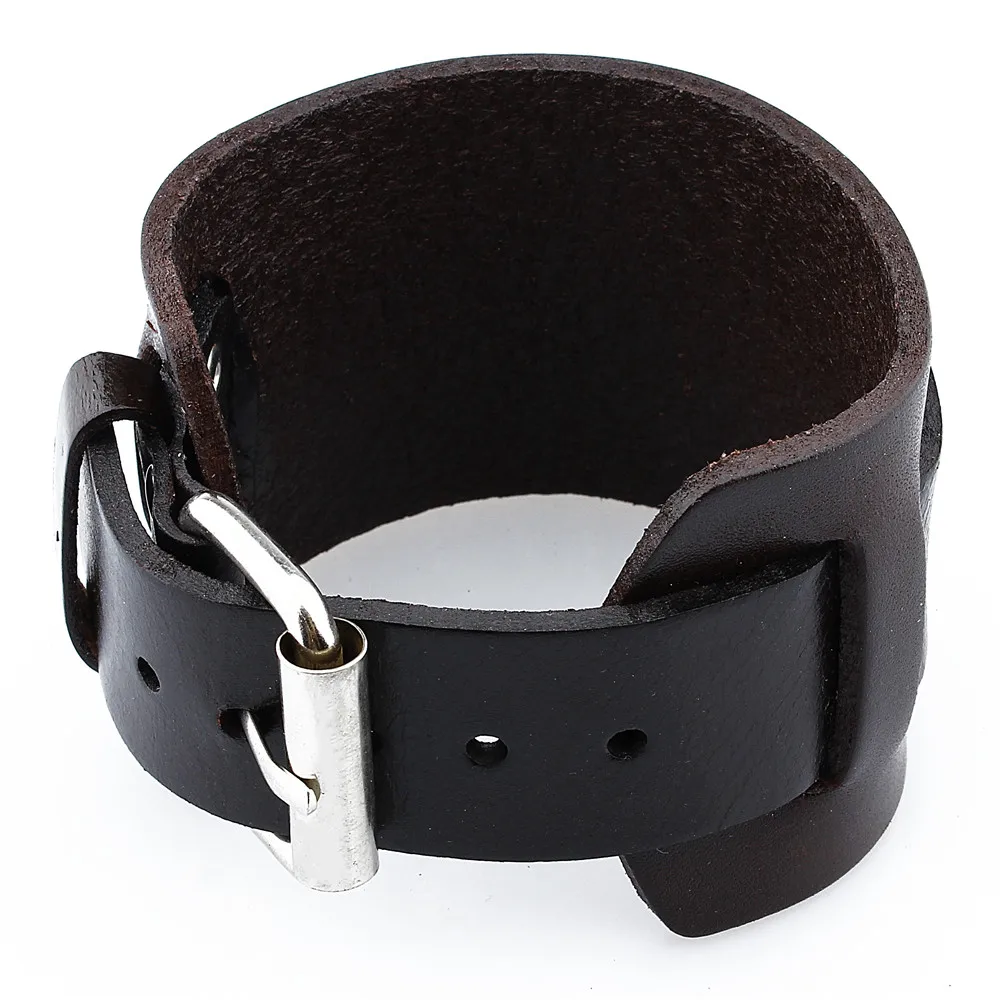 HAWSON Boys Punk Leather Bracelet Fashion Black&Coffee Adjustable Buckle Bracelets 26.5 CM