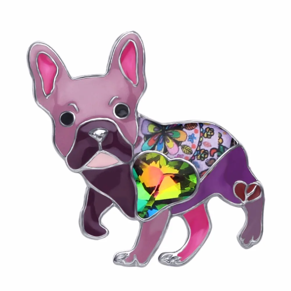 Bonsny Alloy Enamel Rhinestone French Bulldog Pug Dog Brooches Clothes Scarf Decoration Jewelry Pin For Women Girls Gift Bijoux