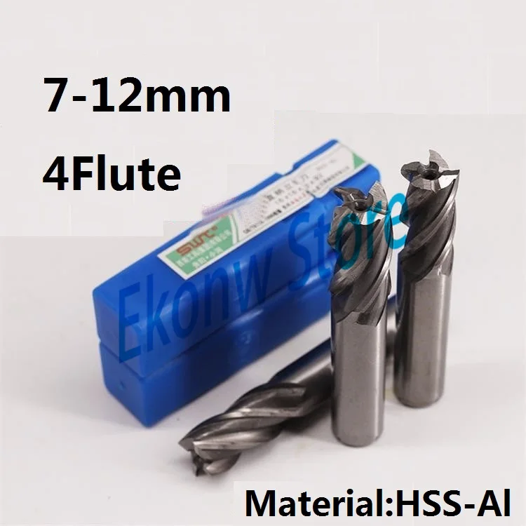 5pcs 7mm 8mm 9mm 10mm 11mm 12mm four Four 4 Flute HSS End Mill Cutter CNC Bit Milling Cutter