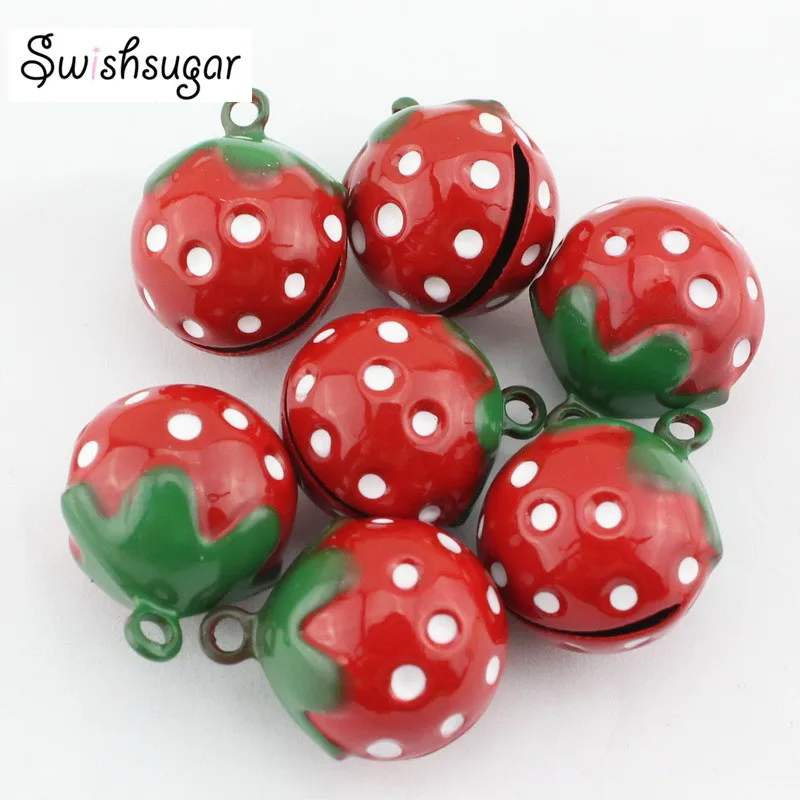 3Colors Enamel Copper Strawberry Cartoon Bell Charms DIY Craft Pendant Decor