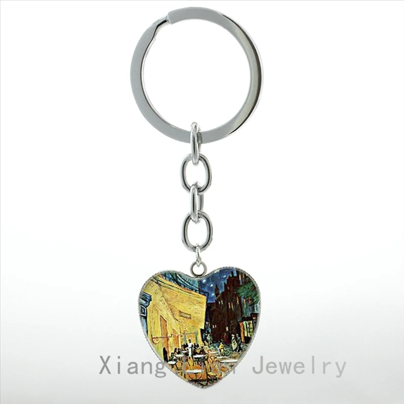 Famous artist Vincent Van Gogh Sunflowers artwork heart pendant keychain vintage watercolor painting photo key chain ring HP108