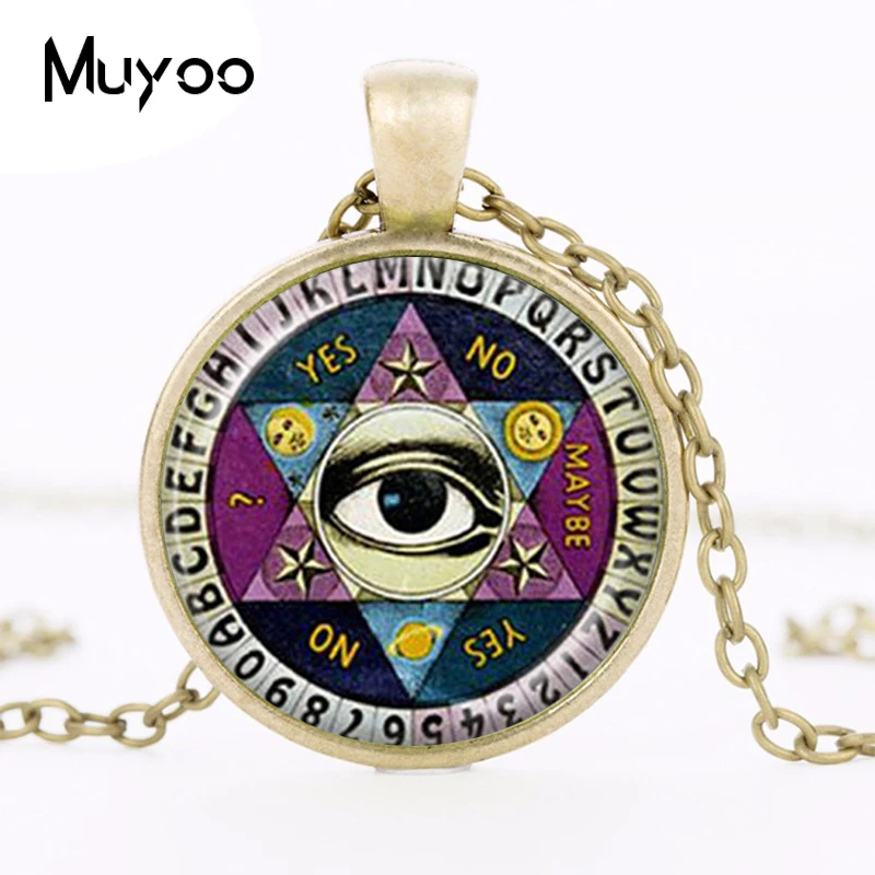 Ouija Board Pendant Necklace Illuminati Psychic  Reader Spirit Jewelry  Eye Pentagram Necklace Glass Dome Choker HZ1