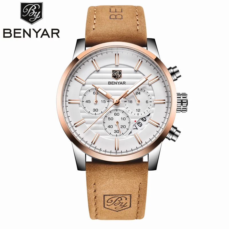 BENYAR Men\'s Watches Watch Men / Gold / Military / Sports / Watch Luxury Men\'s Quartz Watch Leather Waterproof Relogio Masculino