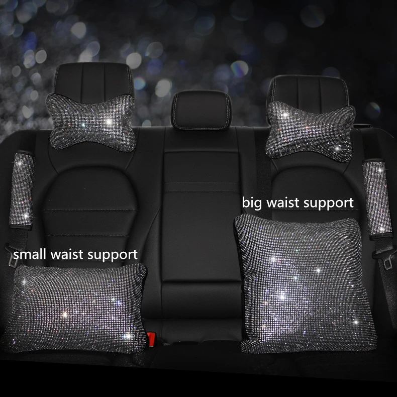 Rhinestones Crystal Car Seat belt cover pad Neck pillow Waist Support Steering wheel cover Auto Interior accessories Kit Set