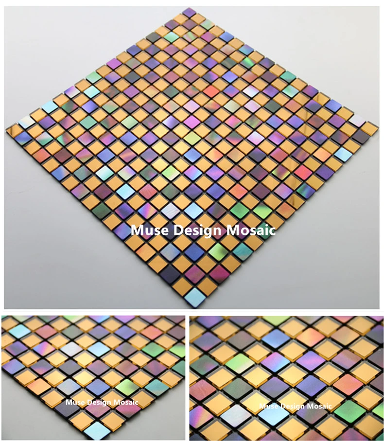 15mm Self-adhesive Seven Color Metal Golden Mirror Glass Mosaic tile Kitchen bathroom living room background stair decoration