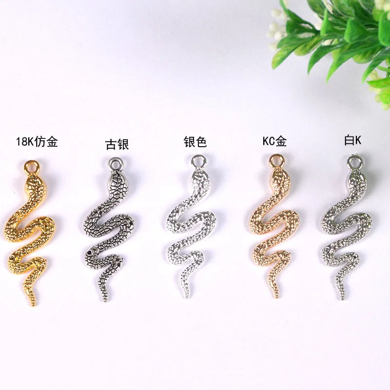 

50pcs 42*8MM Zinc Alloy gold silver color snake simple Charm Necklace Pendant DIY Fashion Jewelry For Women&Men