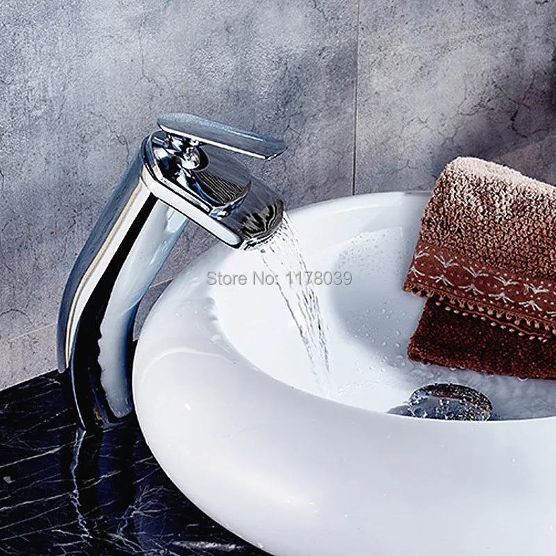 

brass waterfall bathroom faucet,single hole hot and cold mixer tap,luxury single handle bathroom waterfall basin faucet,J16992