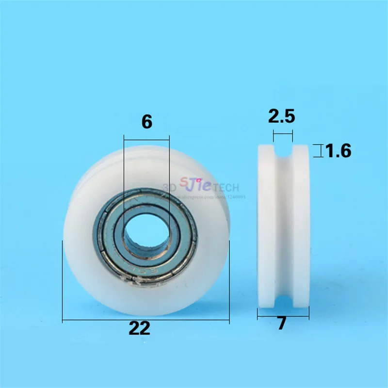 1pcs 6*22*7mm U grooved wheel, small pulley, plastic wrap, 696zz bearing wheels, embedded nylon POM