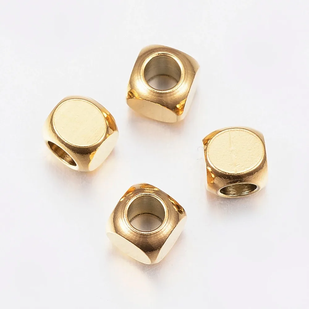 PandaHall 10pcs 304 Stainless Steel Jewelry Findings Golden Beads Cube necklace pendants decoration Making Wholesale 5x5x5mm F60