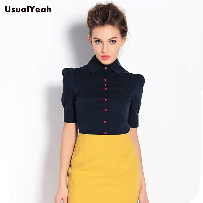 Plus size  Women Fashion Summer Style Short Sleeve OL Formal Body Shirt Button Ladies Blouse Work wear White Red Blue S-XXXL