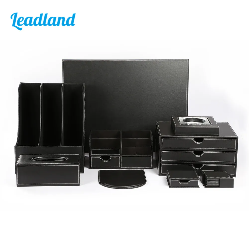 

Deluxe 9 Pieces Office Desk Organizer Set Pen Stationery Holder Mouse Pad Tissue Boxes Ashtray Document Rack Drawer Desk Mat