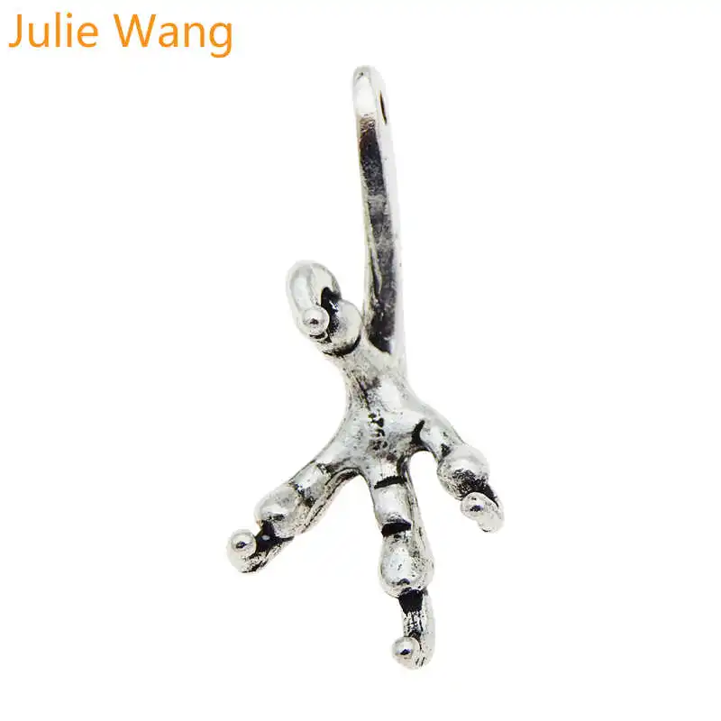 Julie Wang 10PCS Eagle Claw Charms Antique Silver Color Bird Claw Alloy Earrings Bracelet Jewelry Making Pendant Metal Accessory