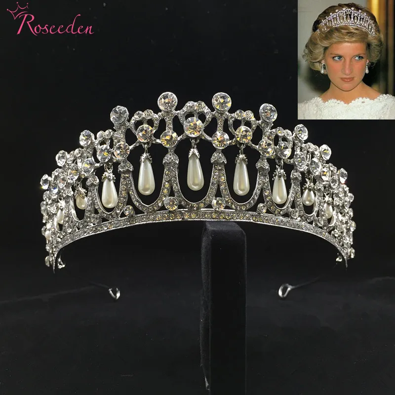 

Classic Princess Diana Crown Crystal Pearl Bridal Wedding Tiara Crowns Hair Accessories Jewelry RE3049