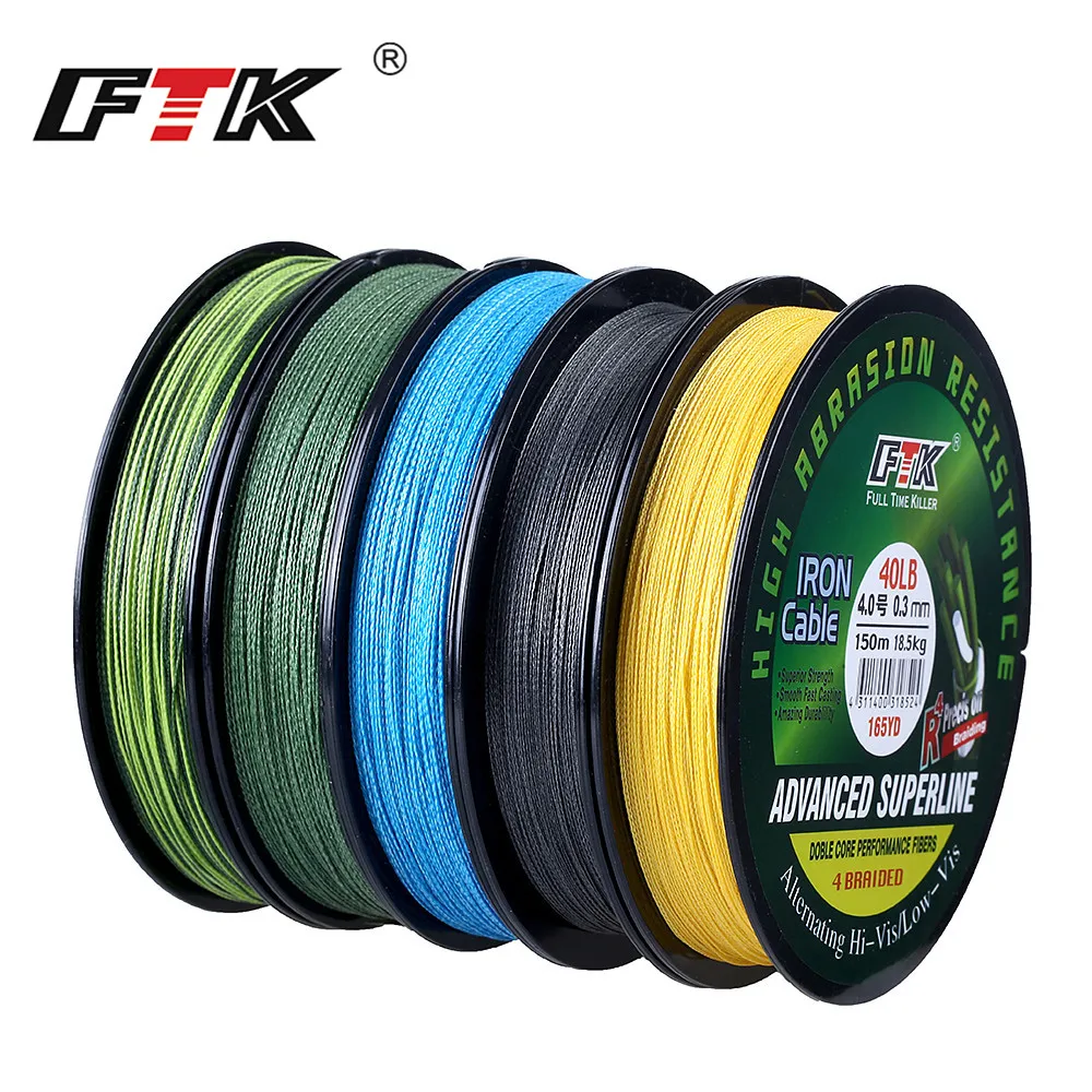 FTK 150M 4 Strands Braided Fishing Line 0.10mm-0.40mm 8LB-60LB Multifilament PE Fishing Line Lure Fishing Wire