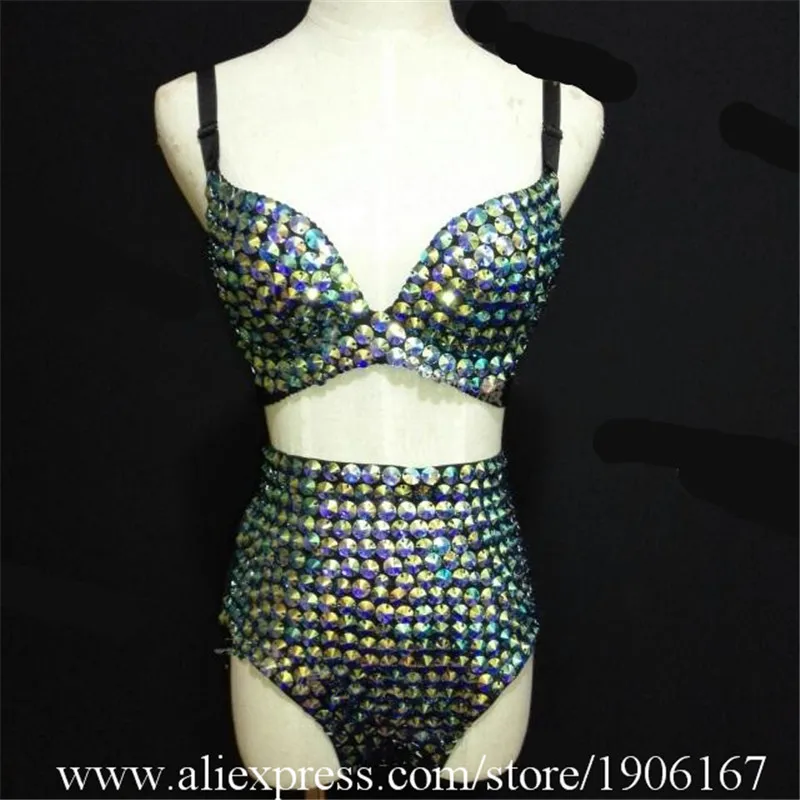 Women Sexy Nightclub Stage Costume Female Lingerie Summer DJ Singer Sexy Suit Bra Shorts Bodysuit