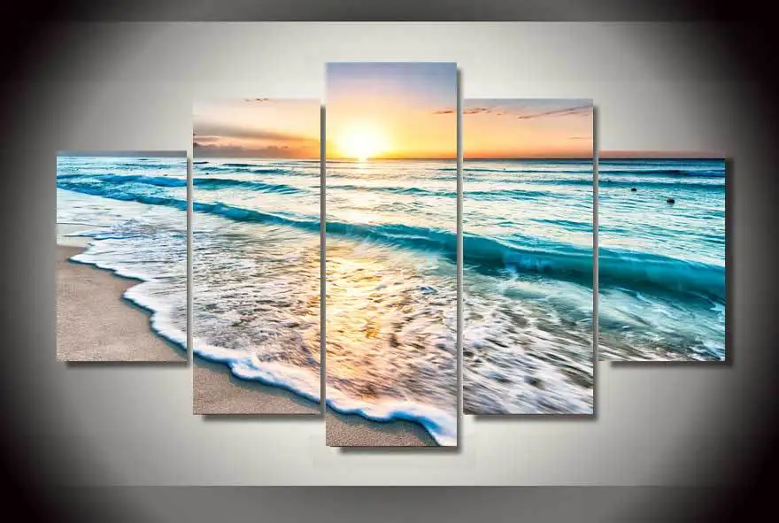 HD Printed seascape sunset beach sand Group Painting Canvas Print room decor print poster picture canvas Free shipping/ny-1476