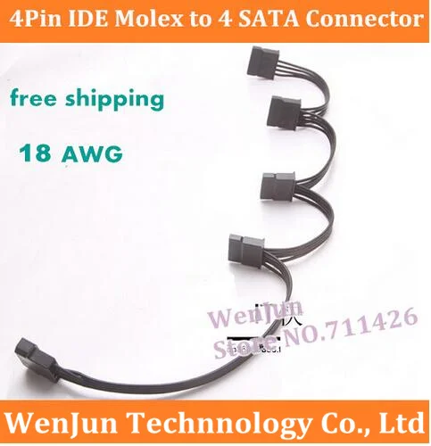 

NEW Hard Drive SATA Power Supply Cable 4Pin IDE Molex to 4 SATA Connector Lead 18AWG Wire For HDD SSD Cage PC Server DIY