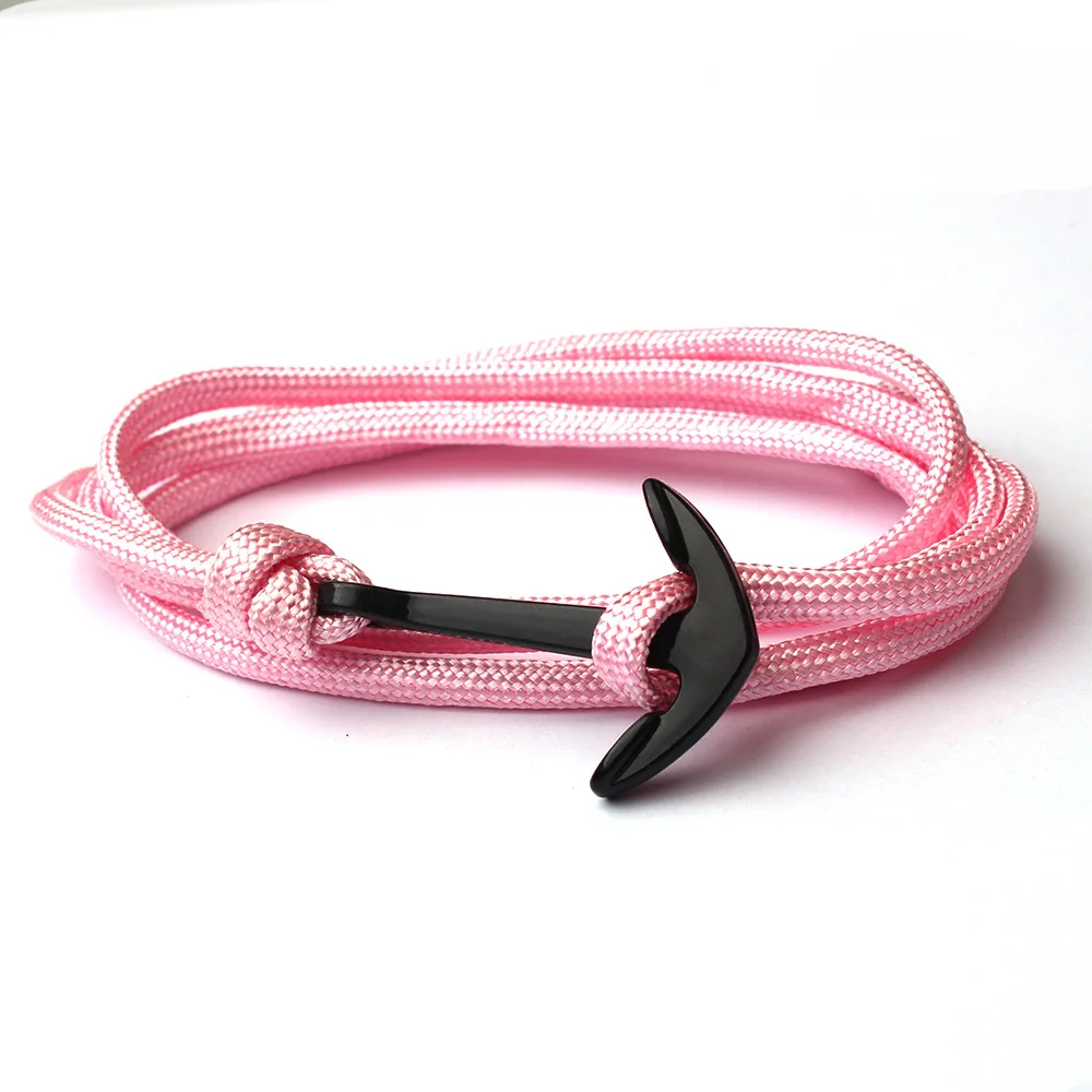 Men Bracelet Black Alloy Anchor Bracelet Multilayer Rope Chain Paracord Bracelet For Women Men Navy Style Gift