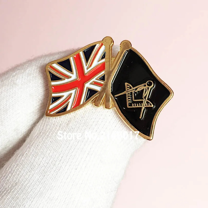 50pcs Customized Soft Enamel Lapel Pins Free Masons Badge Metal Craft Lodge United Kingdom UK Flag Masonic Freemason Pin Brooch