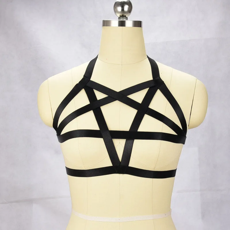 

JLX.HARNESS Pentagram Harajuku Gothic Bra Erotic Lingerie Bondage Wear Body Harness Pentagram Cage Bra Adjustable Body Harness