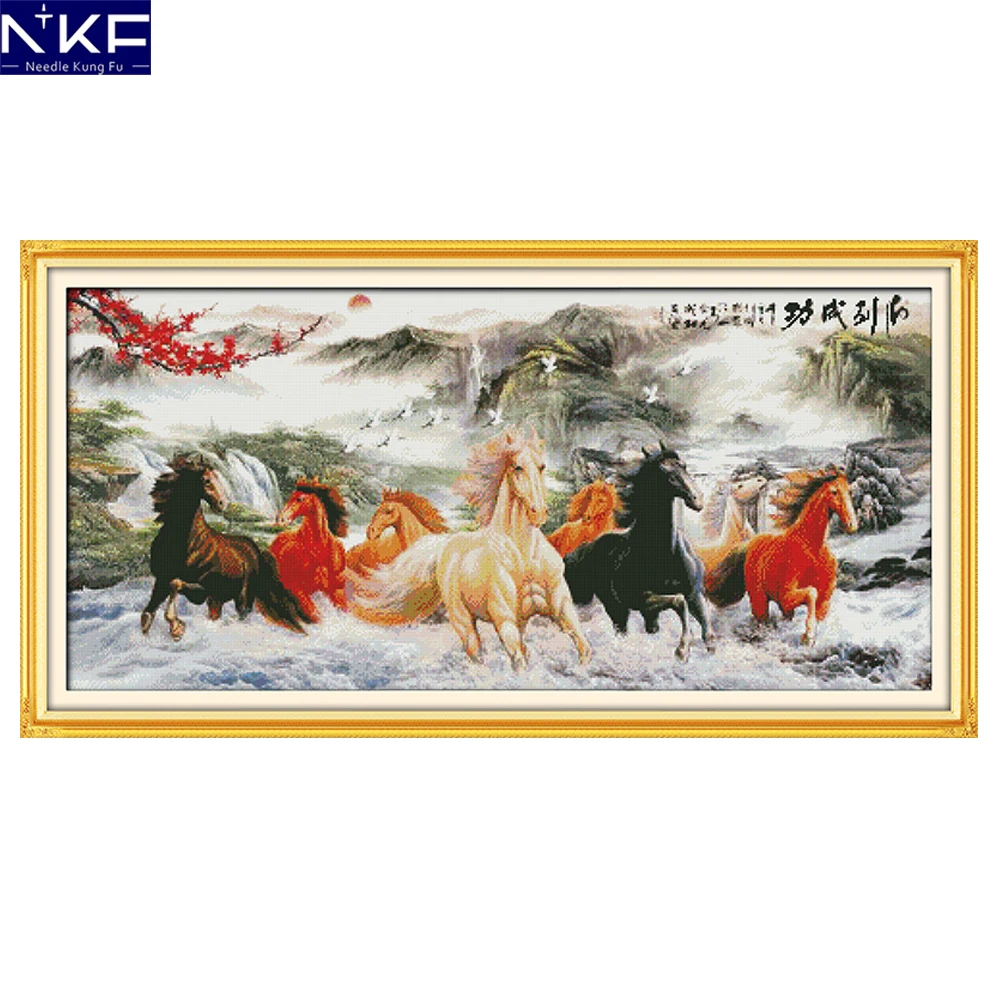 NKF Wishing You Every Success Cross Stitch Handmade Craft Needlework Embroidery Kit Animal Cross Stitching Set for Home Decor