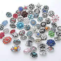 Hot 50pcs/100pcs random style mixed 18mm Rhinestone metal snap buttons fit DIY 18mm snap bracelets Jewelry wholesale