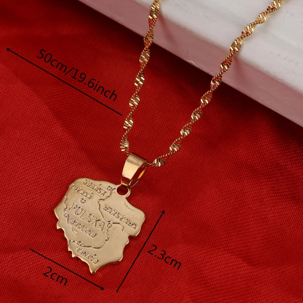 Polska Map Pendants Necklace For Women Gold Color Jewelry Map Of Poland Chain