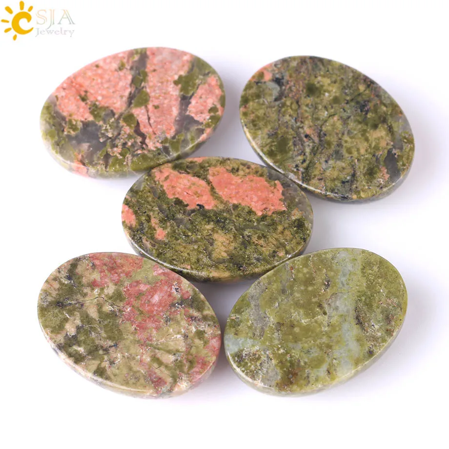 CSJA Natural Green Unakite Cabochon Beads Semi-Precious Stone Loose Bead No Drilling Hole Dome Jewelry Accessories Fit Ring F522