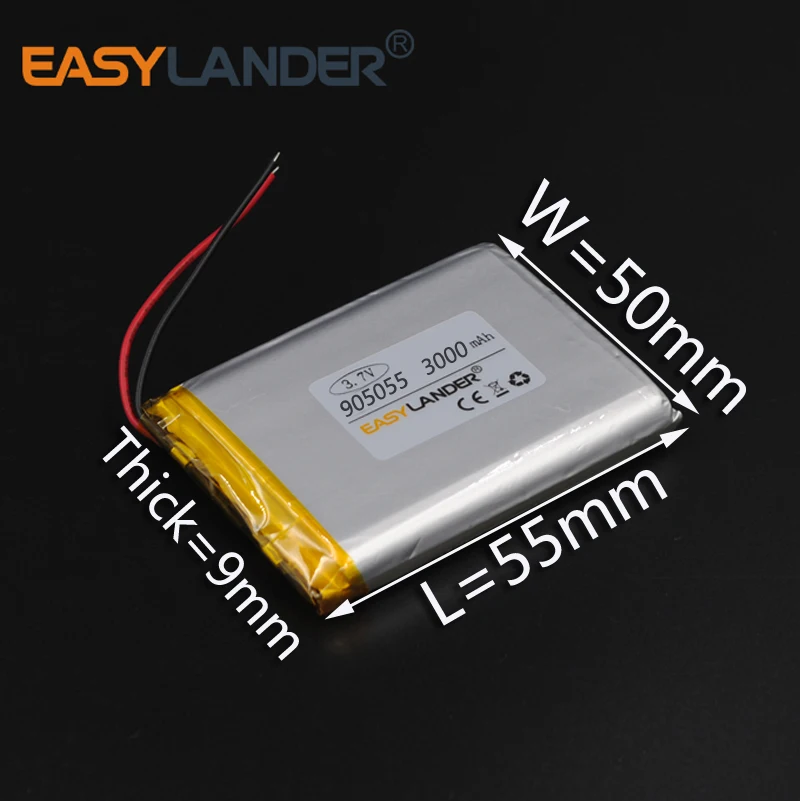 3.7V 3000mAh 905055 Rechargeable Lithium Li-ion Li Polymer Battery For Aor W65 S09 E-book Vedio Tablet PC mobile dvd Speaker