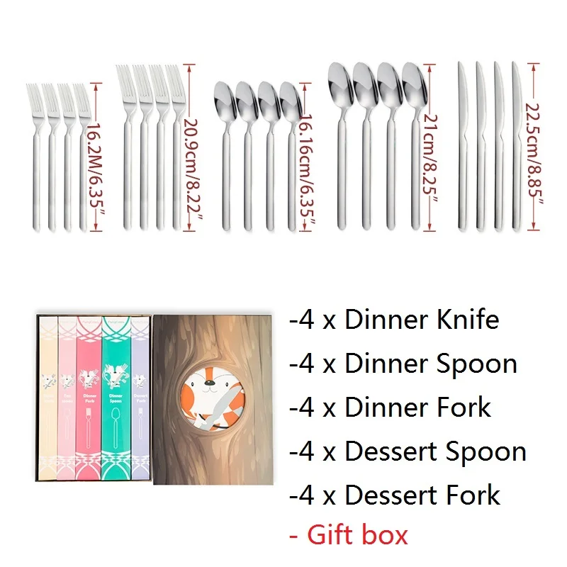 20pcs Stainless Steel Cutlery Luxury Silver Dinnerware Set Wedding Silverware Tableware Party Dining set Knife and Fork Giftbox