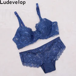 Sexy Super Thin ABC Cup Women Bra Set Sexy Floral Lace Embroidery Brassiere Transparent Underwear Breathable Bra Set