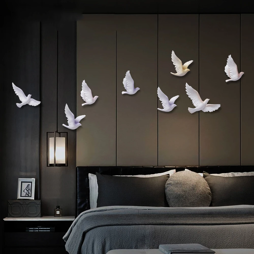 

8PCS 3D Stereo Resin Birds Wall Ornaments Hotel Store Crafts Decoration Livingroom Background Wall Stickers Mural Accessories