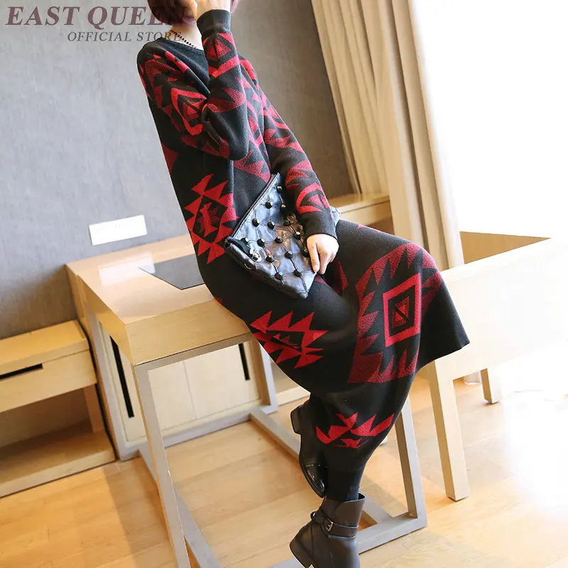 Women dress 2018 spring Autumn Casual Loose Geometric long sleeves maxi dresses hot sale plus size dresses for women DD342 a