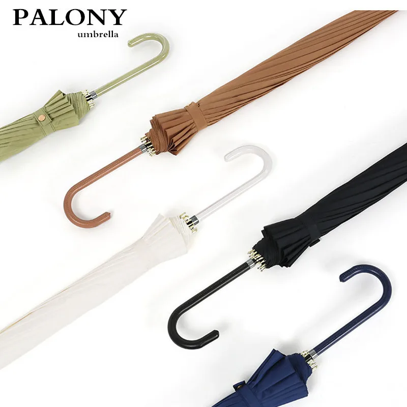 PALONY-Automatic Double Layer Windproof Umbrella, Large, Simple, Long Handlefemale, Fresh, Female, 16 Bone