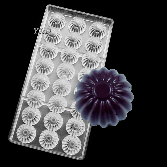 Flower Screw thread Shape 24 Cups PC Cheap Plastic Polycarbonate  Chocolate Tray Candy Mould Jelly Mold Cake Baking Tool