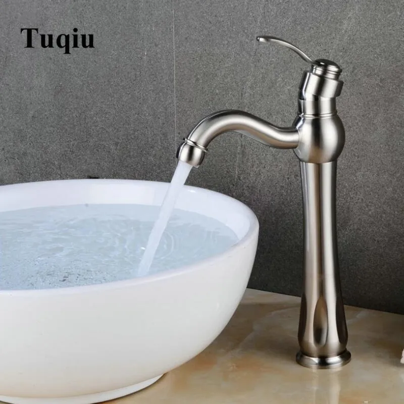 

Nickel Brushed finish Sink Faucets Single Handle Tap Water Faucet Hot and Cold Water Mixer Deck Mount Bathroom basin Faucet