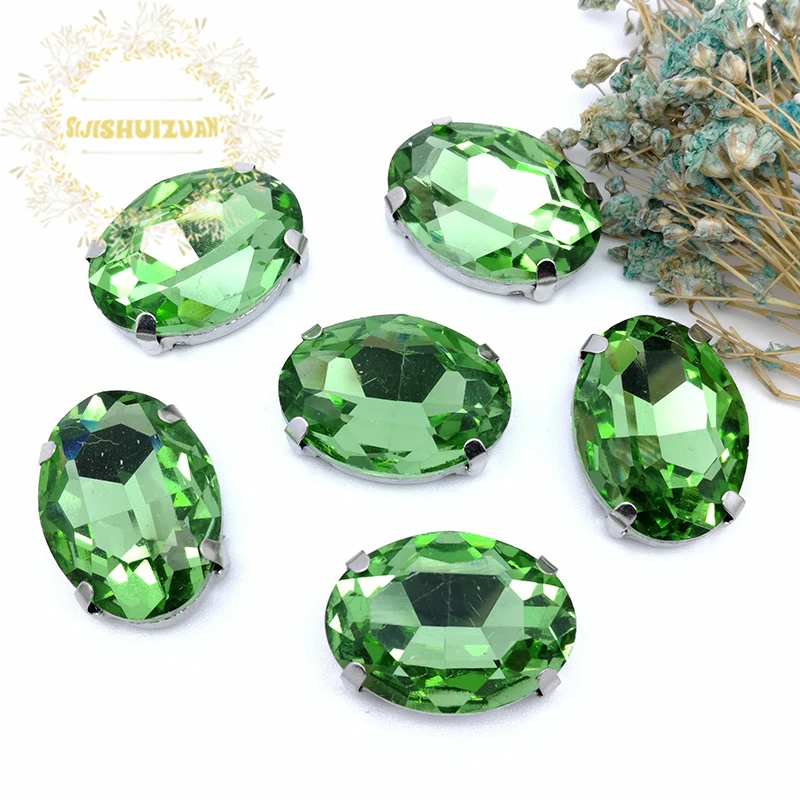 New New! Light green Crystal Glass Sew-on OVAL Rhinestones with Claw DIY Dresses and Clothes13*18 10*14 8*10 18*25 20*30 6*8