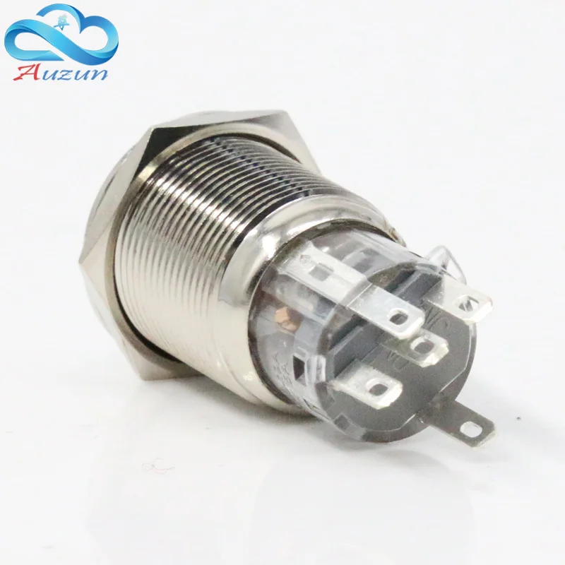 19mm self-locking metal button switch power source 5A current copper plated nickel waterproof can be customized