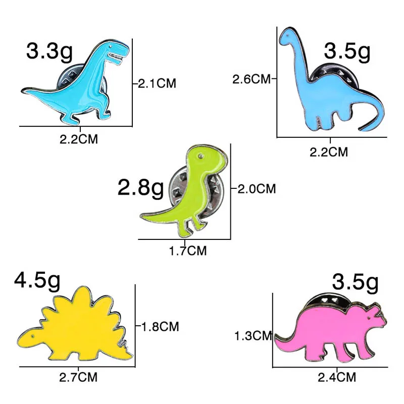 5 pcs /set Fashion Cartoon Dinosaur Enamel Brooch Mini Cute Animal Brooches Pins Clothes Hat Decoration Jewelry For Men Women