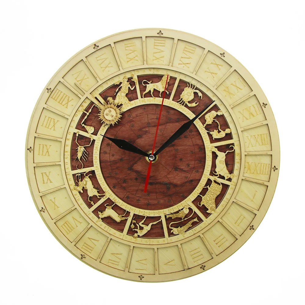 Venice Venezia Wood Clock Rustic Kichen Wall Watch Astrology Science Zodiac Wall Art Vintage Astronomical Constellations Clock