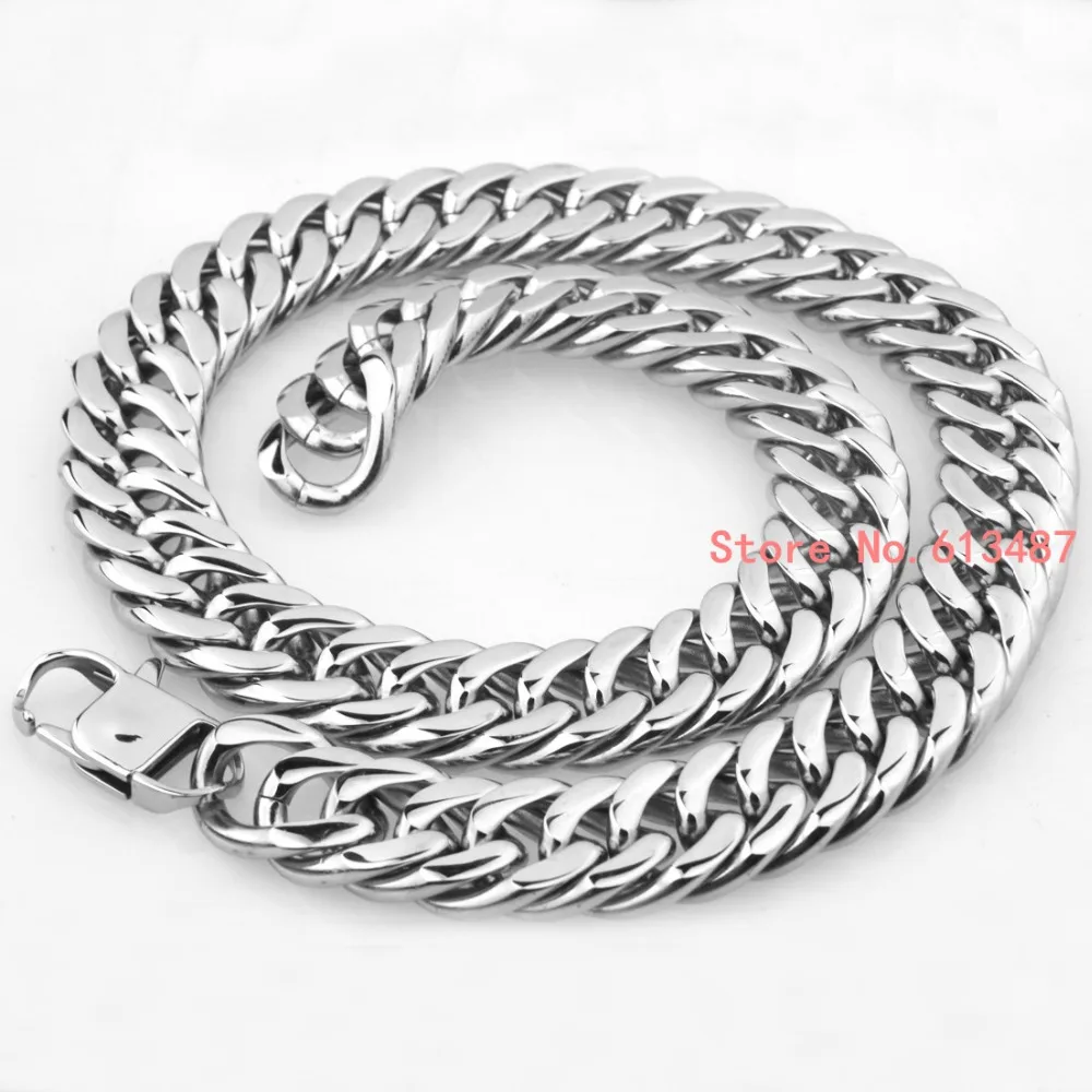 High Quality Silver Color Stainless Steel Men\'s Chain Necklace Heavy Huge Jewelry Curb Cuban Chain 7\