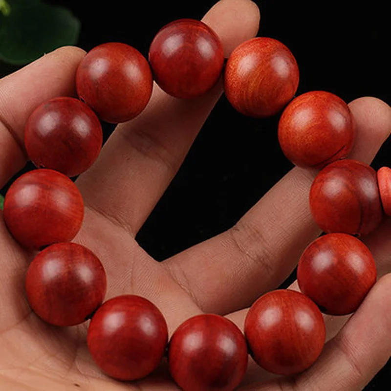 Pulsera de cuentas de madera natural auténtica para hombre y mujer, brazalete de alta calidad con dragón de sangre de Indonesia, color rojo 108, lleno de luz