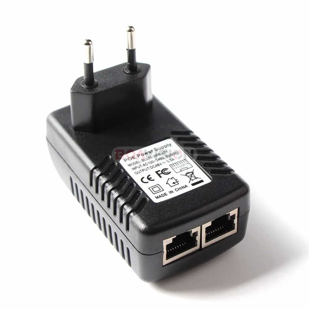 Adaptateur d'alimentation pour vidéosurveillance, 48V, 0,5a, POE, Ethernet, 15.4W, broches 4/5(+),7/8(-), Compatible avec pour caméra IP