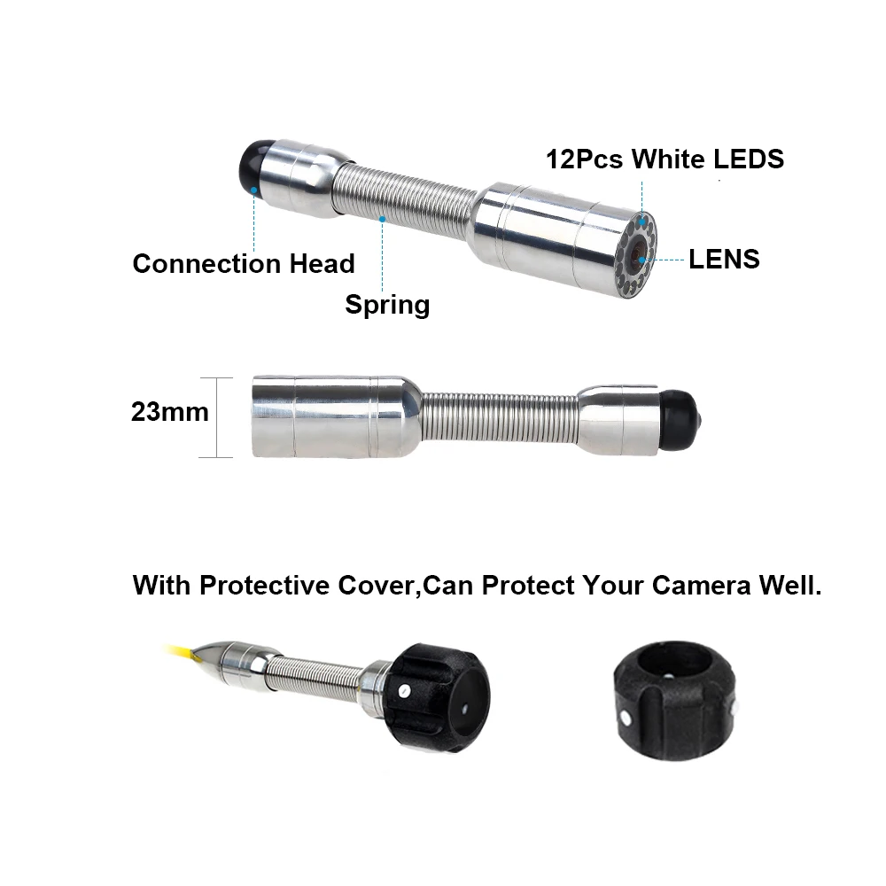 23mm Stainless Steel Pipe Inspection Camera  Head With 12Pcs LED Lights Used For Pipeline Inspection Camera Repair Replacement