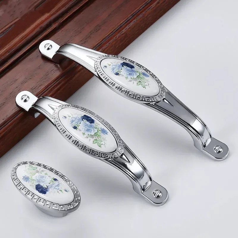 

Free shipping Rural flower Drawer dresser door handles 5"Wardrobe pulls Ceramic funiture knobs Cupboard cabinet handles 96/128mm